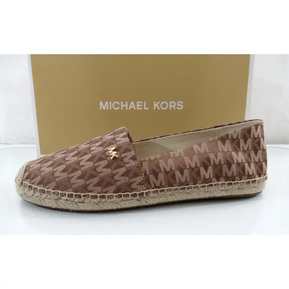 Michael Kors Kendrick Slip On Espadrille Flat Shoes MK Logo Luggage Size 9